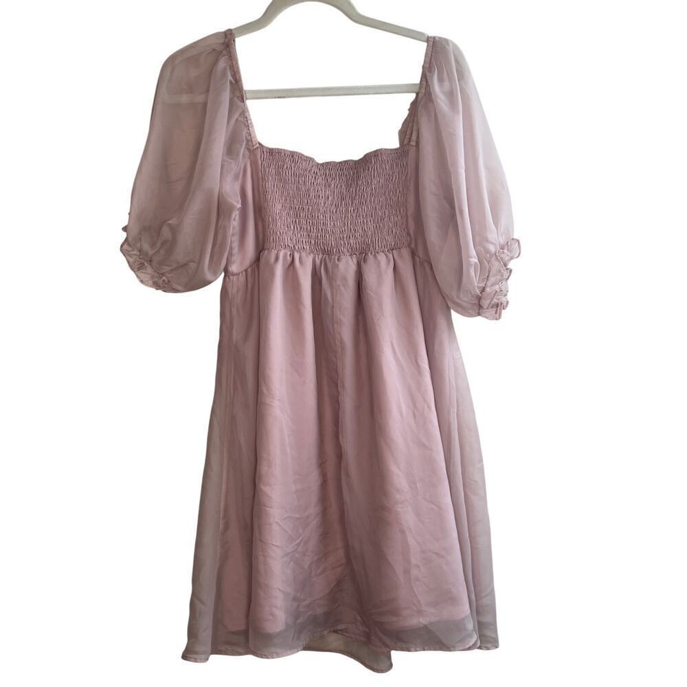 Things Between Dusty Rose Size Medium Mini Peasant Dress Puff Sleeves - Picture 3 of 9